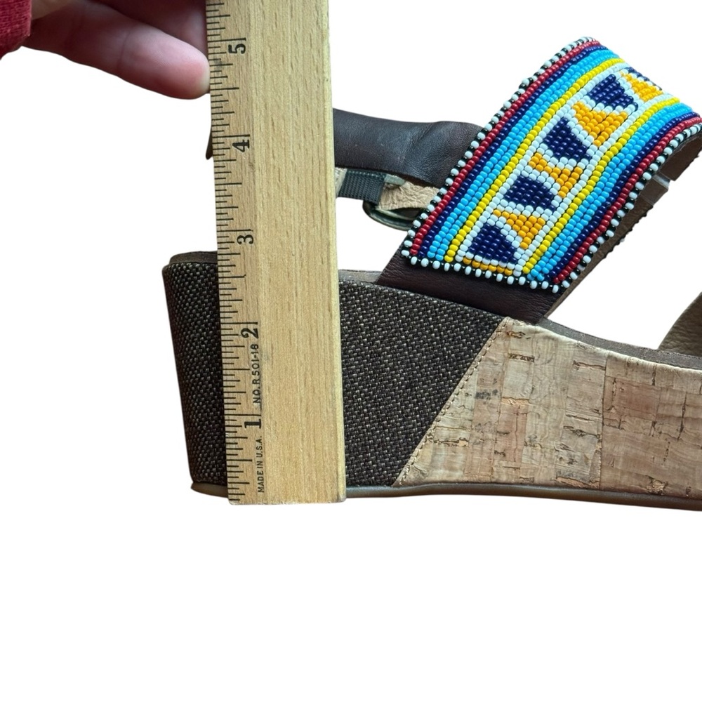 PIKOLINOS Multicolor Beaded Brown leather wedge Sandals women’s size 39 EU boho - Picture 5 of 11